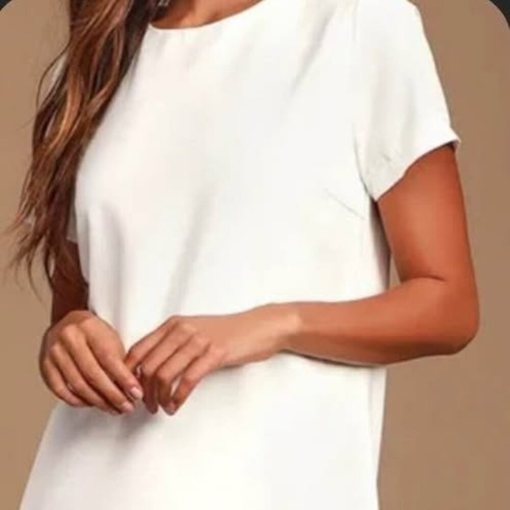 Lulus Shift and Shout Ivory Shift Dress Short Sleeve